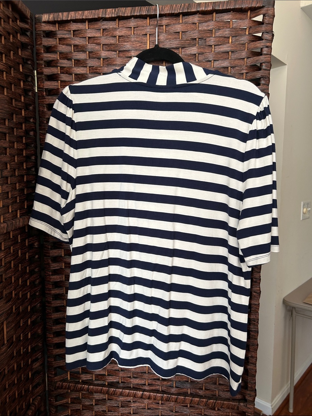 Navy and White Striped Tie-Neck Tee - Picture 2 of 4